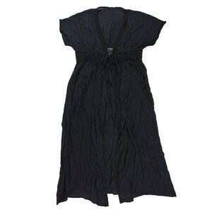 Womens Black Lace Trim Maxi Tunic Dress Short Sleeve One Size.